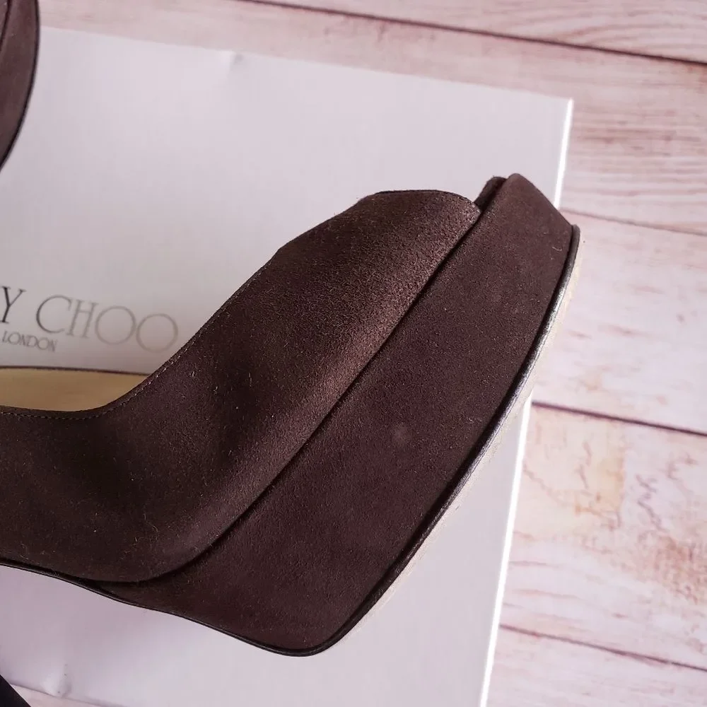 JIMMY CHOO Lexy Suede Platform Lucite Heels Slingback Slip On Women Size 38 1/2